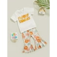 thumbnail image 3 of Wassery Toddler Baby Girls Summer Outfits Letter Print Short Sleeve Tops Crew Neck T-shirt with Floral Flare Long Pants 2Pcs Set 6M-4T, 3 of 8