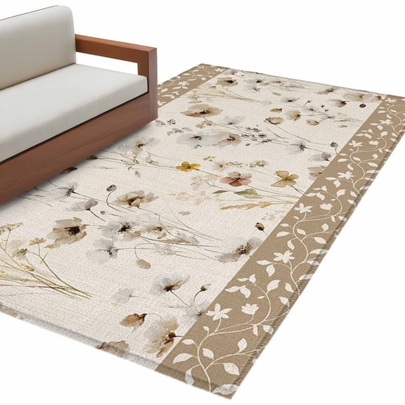 Vintage Spring Floral Area Rugs Collection 4'x6', Farmhouse Botanical Rustic Non Slip Indoor Rectangle Throw Runner Rug Floor Mat Carpet for Living Room Dining Table Bedroom Nursery