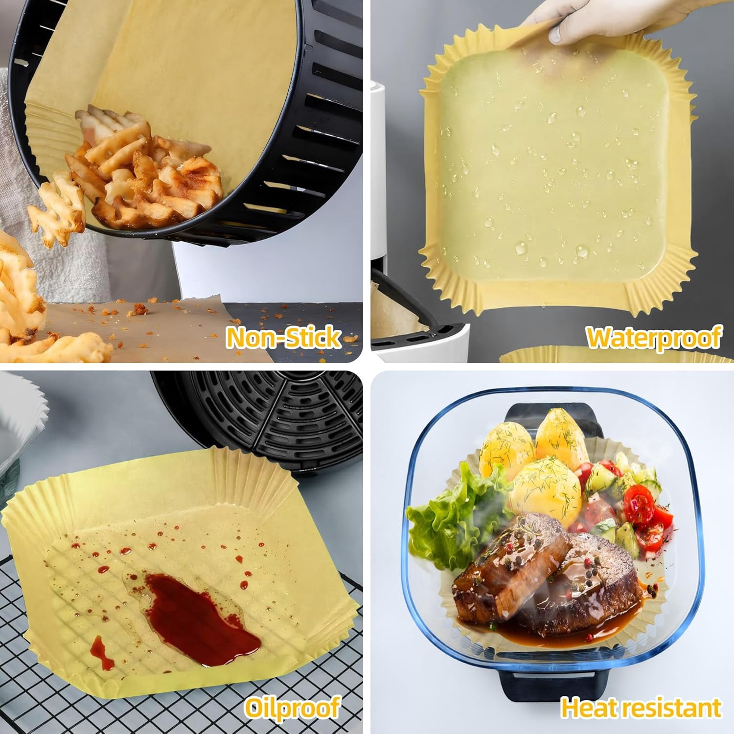 260PCS Air Fryer Liners for Ninja Crispi 4-in-1 Portable Glass Cooking System, Disposable Ninja Crispy Air Fryer Accessories, Non-Stick Square Parchment Paper Liners Unbleached