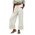 thumbnail image 4 of ShomPort Womens Boho Palazzo Pants Eyelet Hem Wide Leg Drawstring Casual Trendy Ankle Length Palazzo Pants Travel, 4 of 6