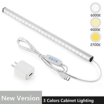 3 Color Temperature, Dimmable LED Under Cabinet Lighting Bar Built-in Magnets 