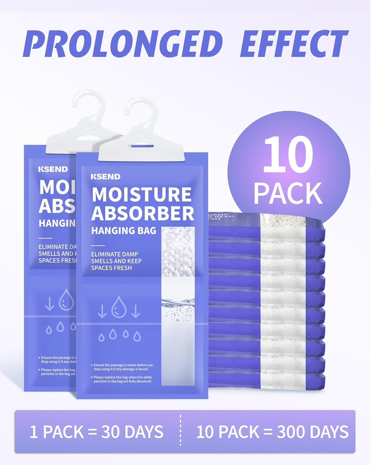 Moisture Absorbers 10 Pack, 9.8 Oz Compact Dehumidifier Bags & Packs, Hanging Bag, Humidity Absorbers, Closet Deodorizer Against Musty Odors, 11.8'' x 6.3''
