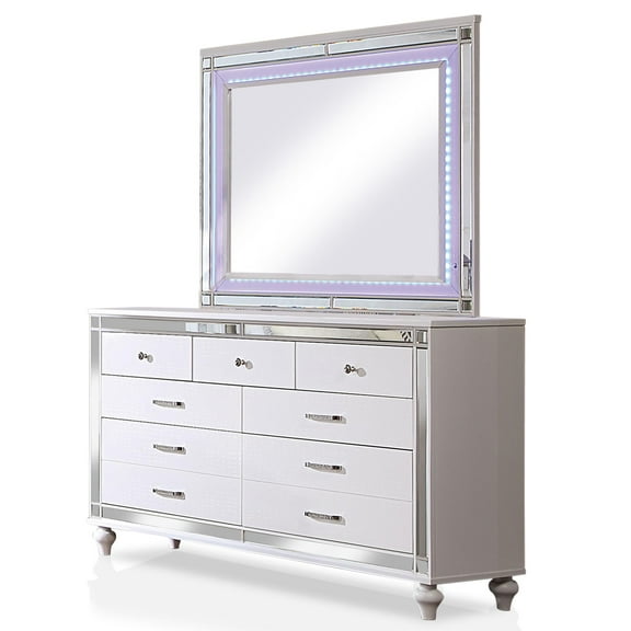 Furniture of America Xulu Wood 2-Piece Dresser and Mirror Set in White