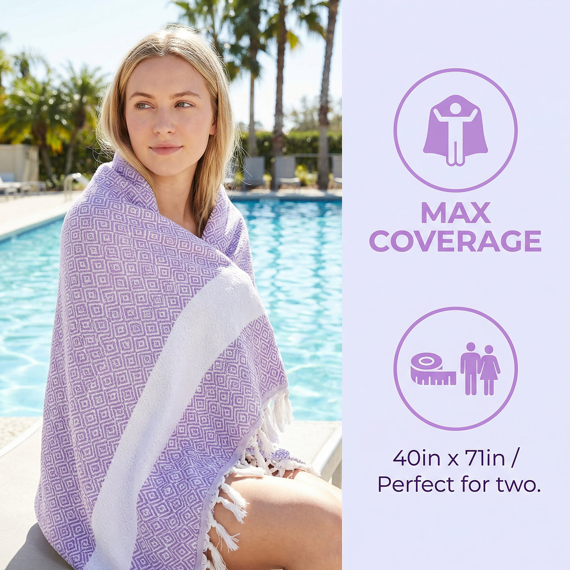 Unique Bargains 2 Pack Geometric Turkish Beach Sandproof Towel Light Purple/Yellow 71"x40"