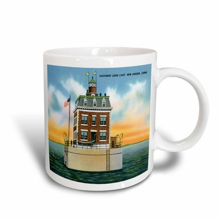 - 3dRose Southwest Ledge Light, New London, Connecticut. Lighthouse, Ceramic Mug, 15-ounce