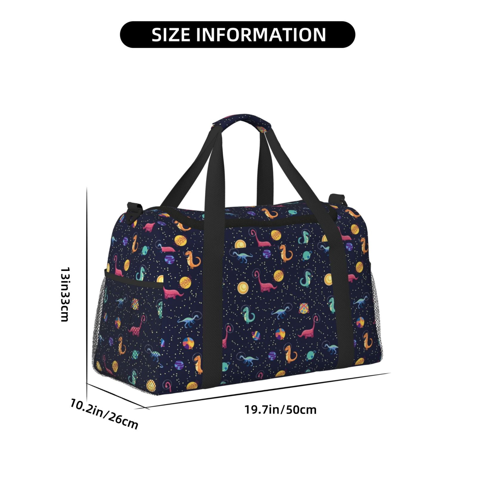 Fuzoiu Space Dinosaur Print Travel Duffle Bag,Carry On Tote Bags,Duffel Bag,Sport Gym Bag, Hospital Bag for Labor and Delivery, Overnight Bag,Luggage Bag