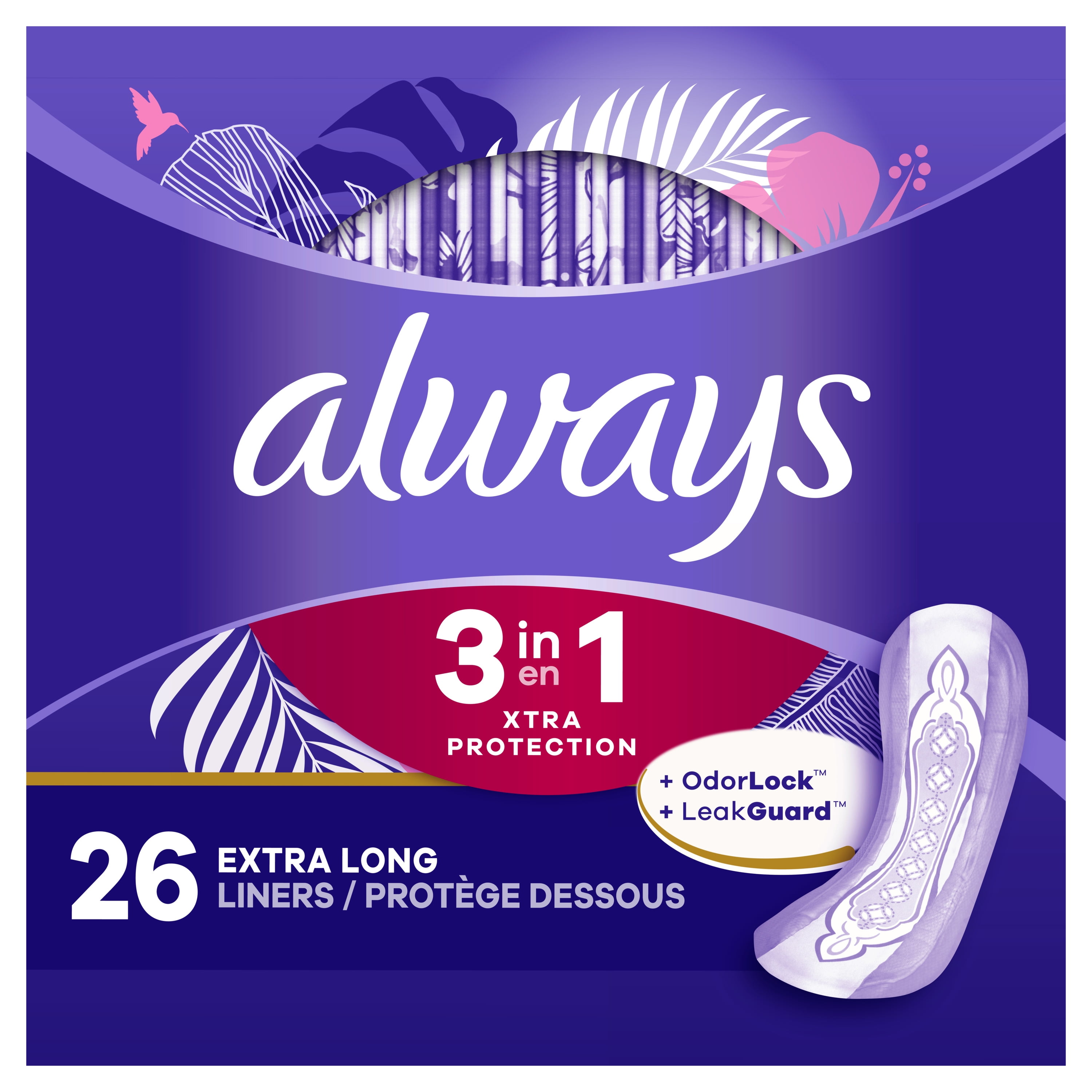 Always Xtra Protection 3in1 Daily Liners Extra Long, Unscented, 26 ct