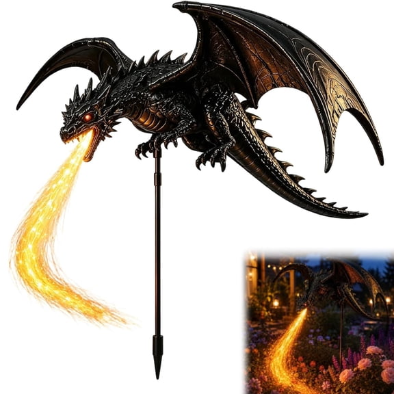 Solar Dragon Fire Garden Light, Dragons Ember Solar Garden Decor, Dragon Outdoor Figurine Lights for Garden Patio Lawn