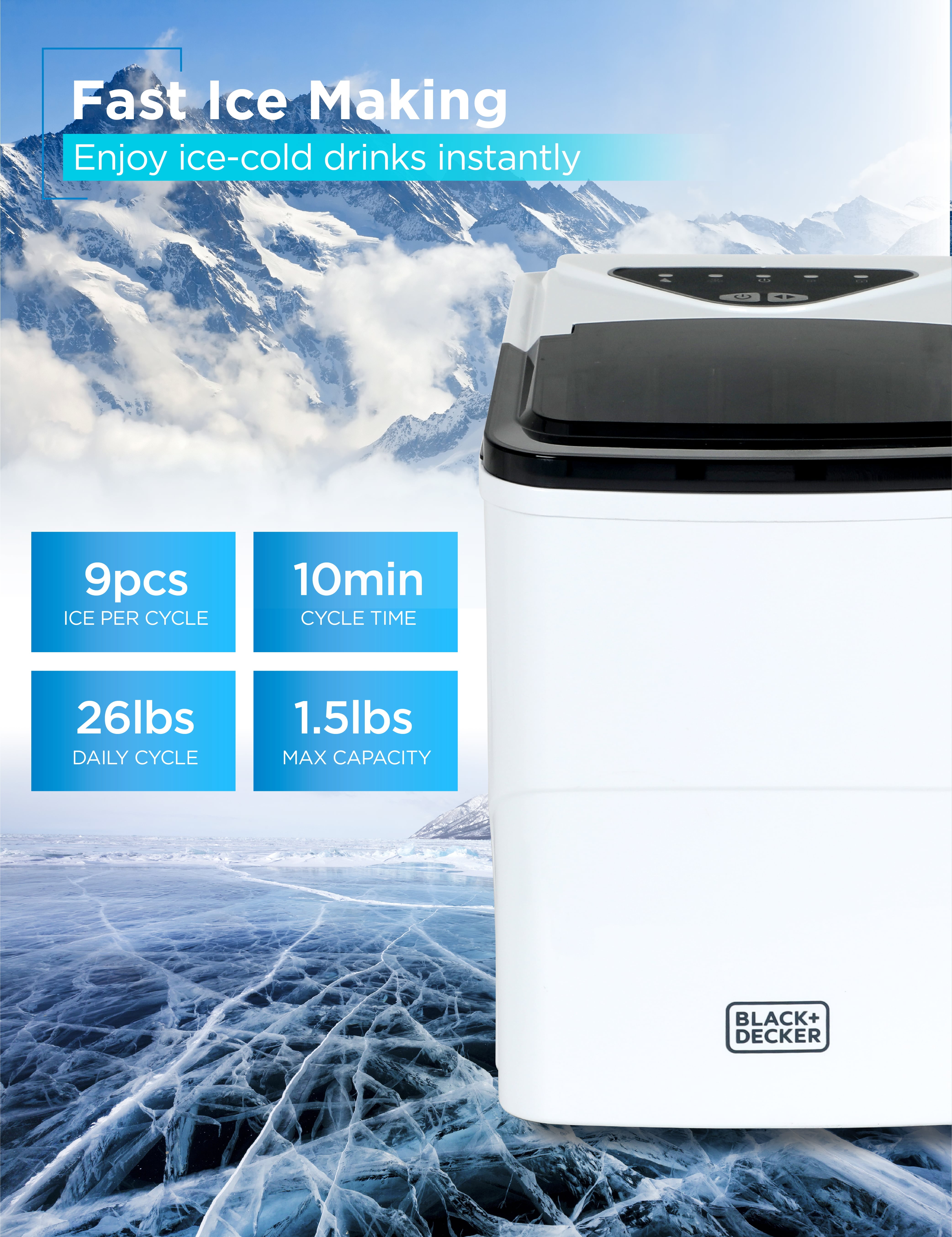 Black + Decker BIMH226W 26 lb Daily Production Bullet Ice - Portable Ice Maker
