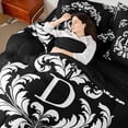 thumbnail image 4 of Homewish Monogrammed D Theme 7-Piece Bedding Comforter Set,Retro Victorian Floral King Bedding Sets,White Black Bed Sheets For Men Women,Ultra Soft Bedroom Decor Reversible, 4 of 8