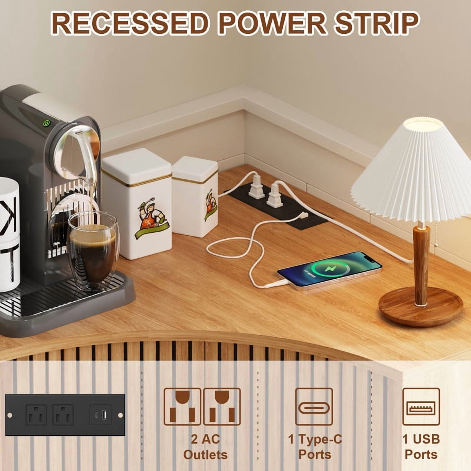 Fluted Corner Cabinet with Charging Station, Small Corner Floor Cabinet with Sliding Doors, Modern Wooden Freestanding Narrow Storage Organizer for Living Room, Small Space,Dining Room, Bathroom