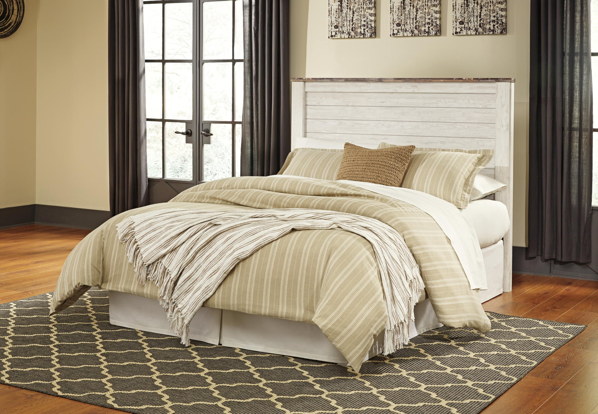 Signature Design by Ashley Willowton Queen Panel Headboard, Whitewash, Coastal Wood-Look Headboard