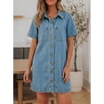 thumbnail image 3 of EMMIOL Women's Button Down Denim Dress Short Sleeve Babydoll Mini Jean Shirt Dress Fall Casual Trendy Outfit, 3 of 7