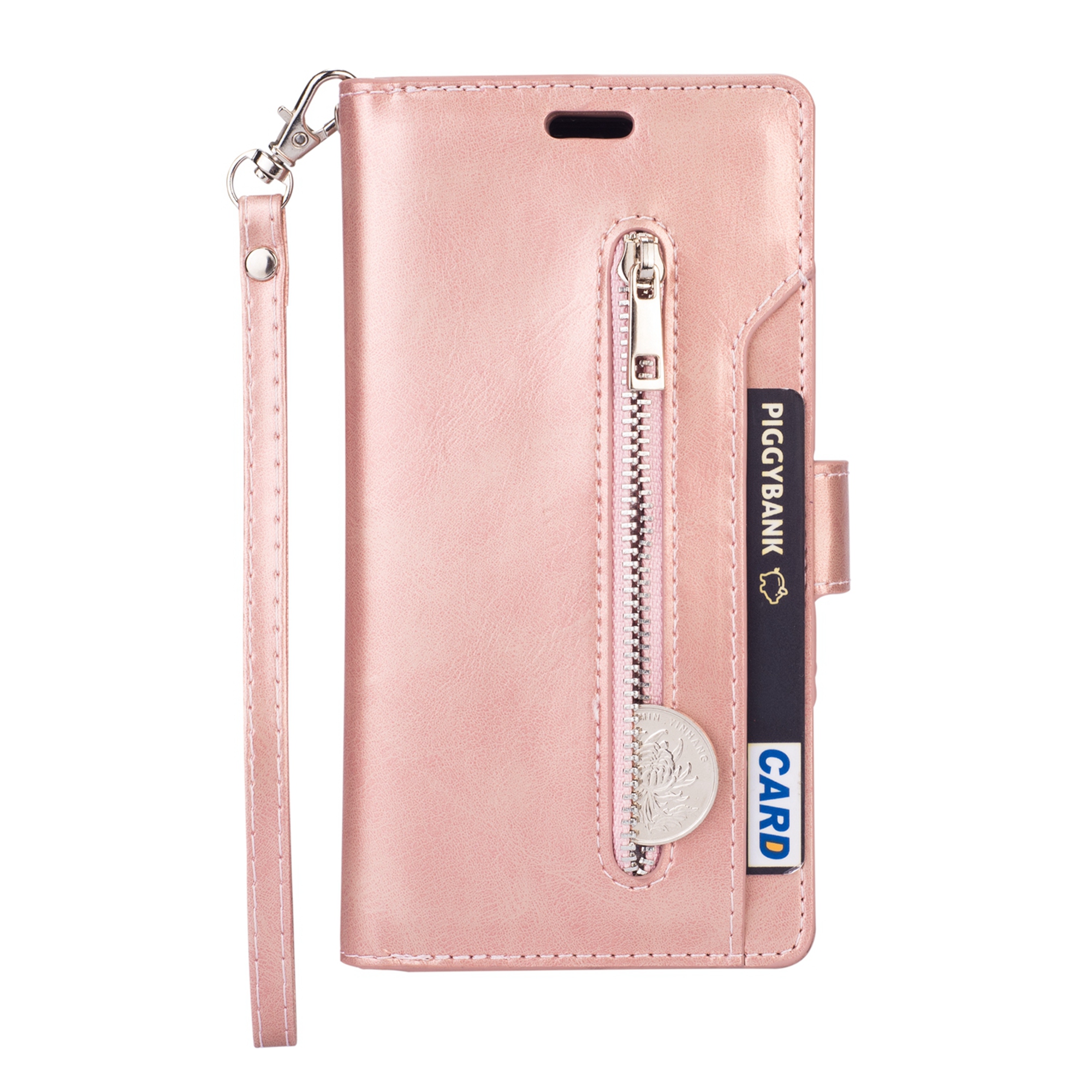 iPhone 11 6.1 inch Wallet Case, Dteck 9 Card Slots Premium Leather Zipper Purse case Flip Kickstand Folio Magnetic with Wrist Strap Credit Cash Cover For Apple iPhone 11, Rosegold - image 3 of 7