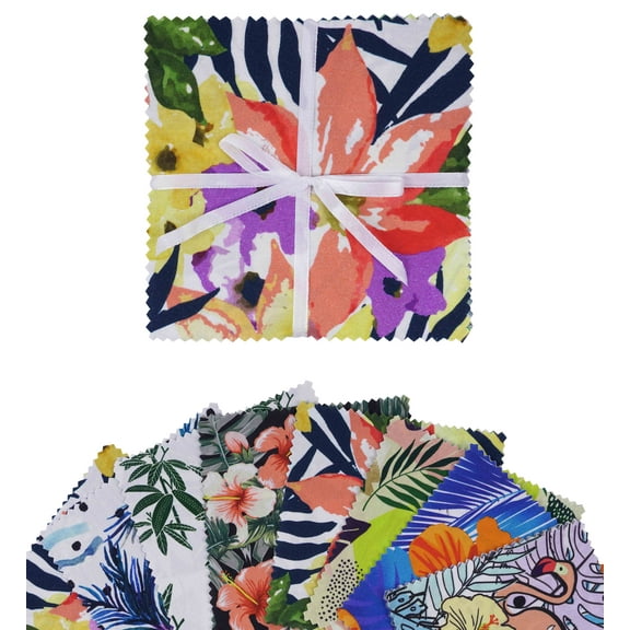Soimoi Tropical Print Precut 5-inch Cotton Fabric Quilting Squares Charm Pack DIY Patchwork Sewing Craft- Multicolor-GH