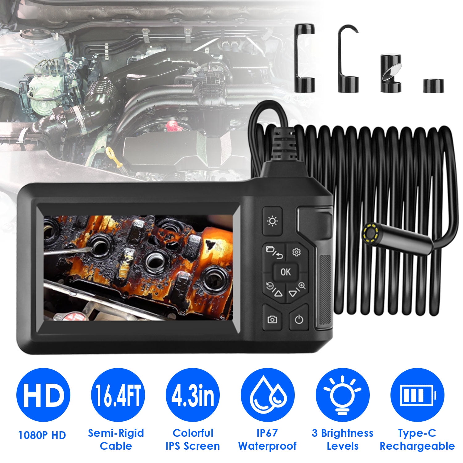 endoscoopcamera met licht, drievoudige lens-borescoop met 15 m endoscoopcamera met licht, drievoudige lens-borescoop met 15 m