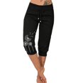 thumbnail image 1 of Pantalones de verano para mujer, diseño de cordón elástico en la cintura con estampado, pantalones deportivos casuales recortados para mujer, 1 of 6
