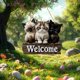 thumbnail image 2 of Letrero de bienvenida con animales alegres, colgante de madera de Newsbird para pared y patio., 2 of 7