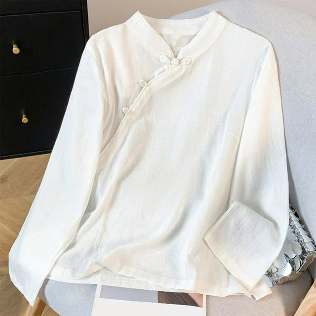 Xuyuer Embroidered Button-Down Shirt - Women's Long Sleeve Round Neck Casual Top for Garden Party Attire, Spring Brunch Events & Feminine Office-to-Evening Elegance