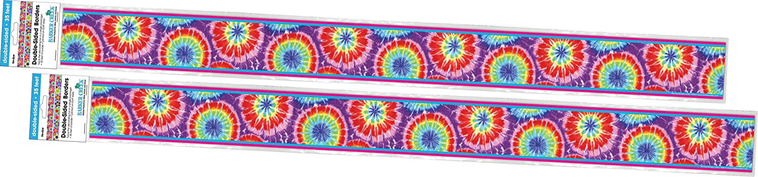 Barker Creek Double-Sided Border 2-Pack, Tie-Dye, Decorate Galore with 70' of Border, Coordinating Designs Printed On Both Sides for Twice the Value, 3" x 70' (3662)
