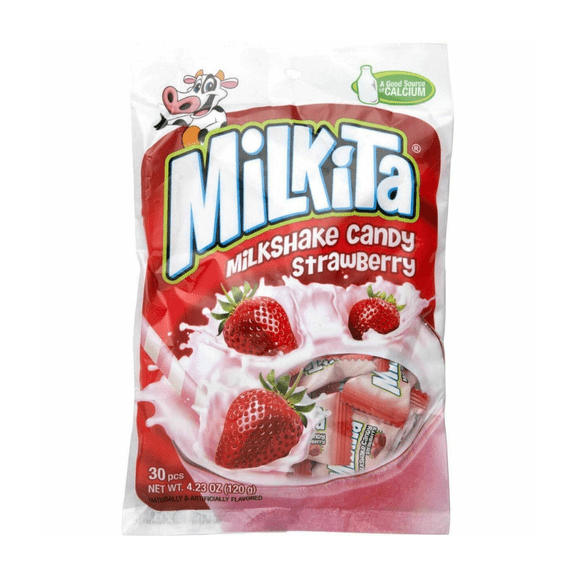 Milkita Milk Shake Strawberry Candy, 4.23 oz. Bag, Individually Wrapped (30 Count)
