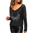 thumbnail image 1 of Mujeres manga larga malla costura casual perforación caliente pulóver rayas cuello redondo blusa túnica tops Pompotops gfhjh18403, 1 of 8
