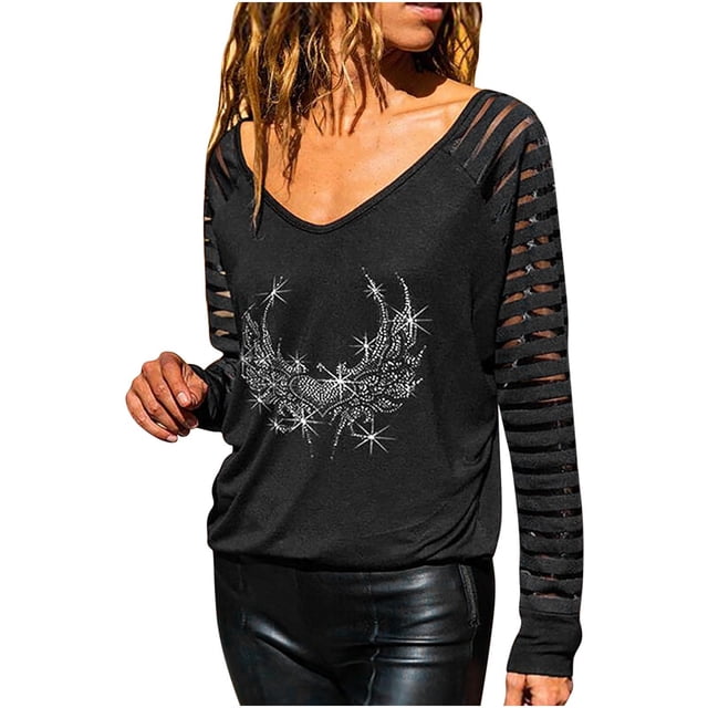 Mujeres manga larga malla costura casual perforación caliente pulóver rayas cuello redondo blusa túnica tops Pompotops gfhjh18403