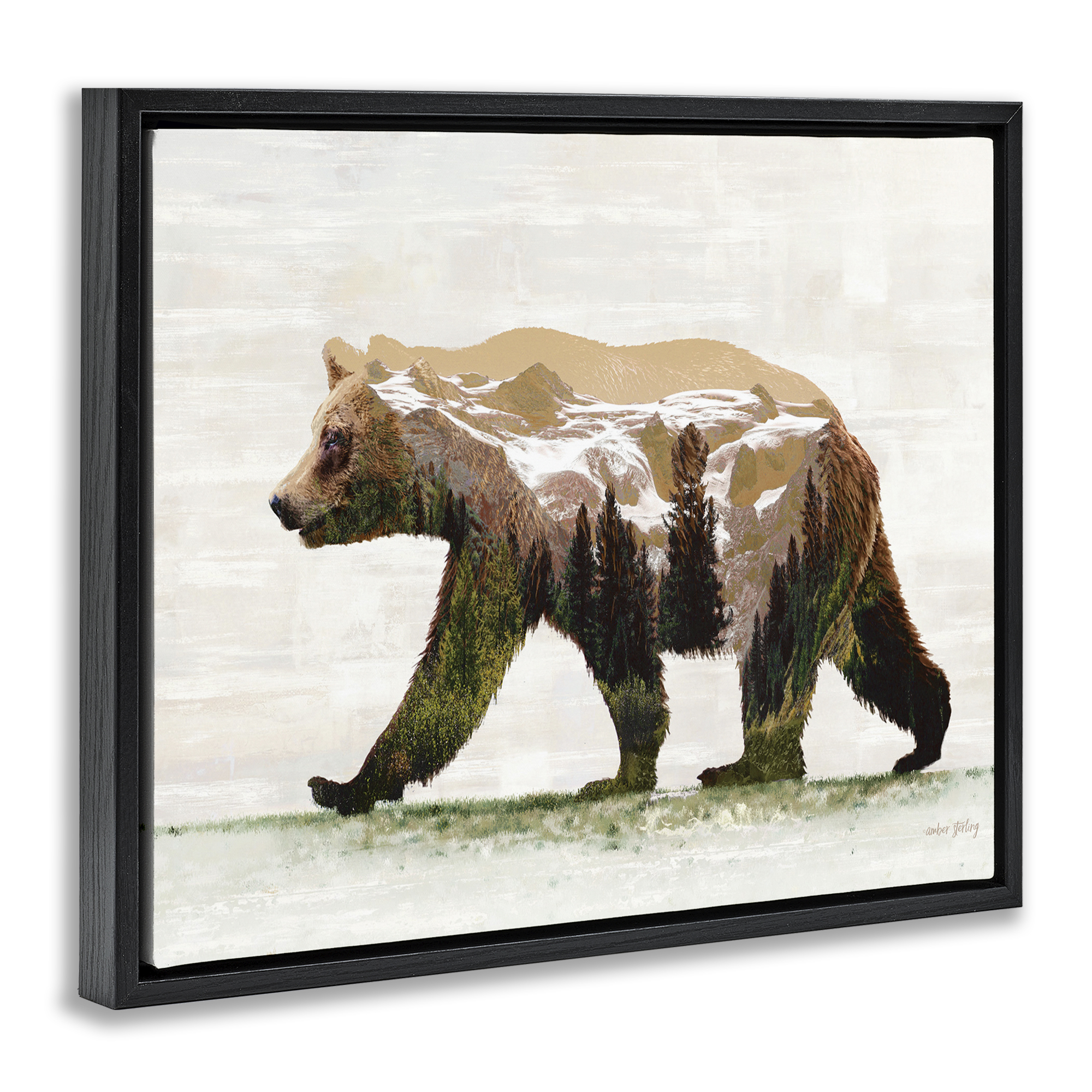 Stupell Industries Woodland Pattern Bear Animals & Insects Painting Black Floater Framed Art Print Wall Art, 31 x 25