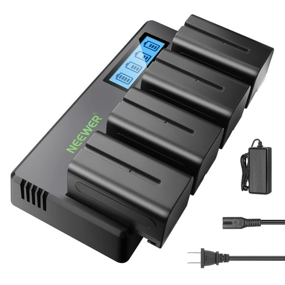 Neewer 4 Packs NP-F750 Replacement Batteries 7.4V 5600mAh with 4 Channel Battery Charger & Power Adapter, Compatible with NP-F550/750/770/970 FM500H QM71D QM91D, Field M