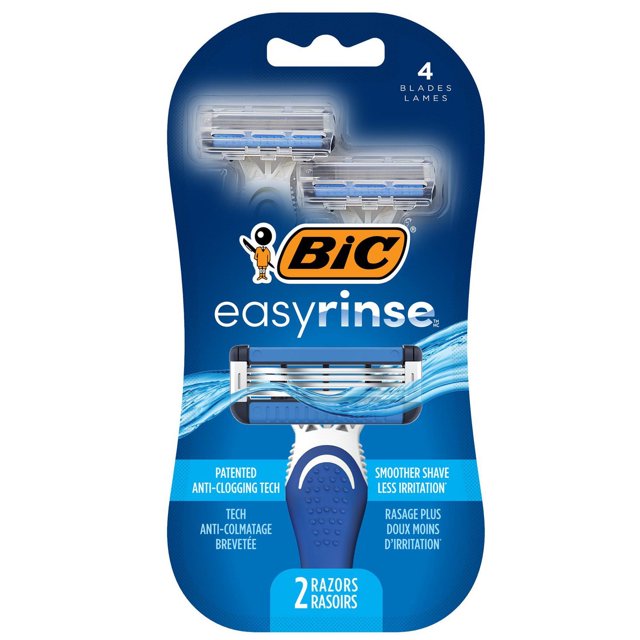 BIC EasyRinse Anti-Clogging Men's Disposable Razors for a Smoother Shave With Less Irritation*, Shaving Razors With 4 Blades, 2 Count