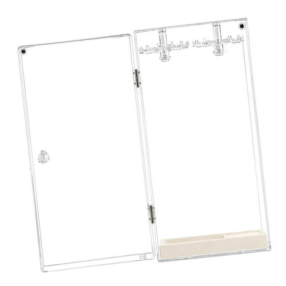 Caja de almacenamiento de joyas giratoria con soporte para collares de acrílico, organizador de decoración para escritorio con bandeja para anillos