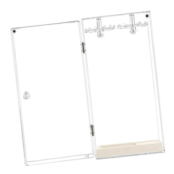 Caja de almacenamiento de joyas giratoria con soporte para collares de acrílico, organizador de decoración para escritorio con bandeja para anillos