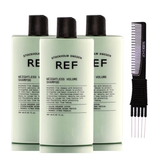 Reference of Sweden REF WEIGHTLESS VOLUME Shampoo (9.63 oz) with SLEEKSHOP Teasing Comb (PACK OF 3)