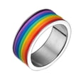 thumbnail image 1 of 9mm íris lesbiana a rayas acero inoxidable goma pareja Zulema Anillo arcoiris, 1 of 8