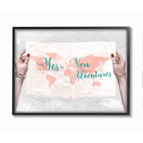 Stupell Industries Travel Sentiments Say Yes to New Adventures Blue Text Framed Wall Art Design by Ziwei Li, 16" x 20", Black Framed