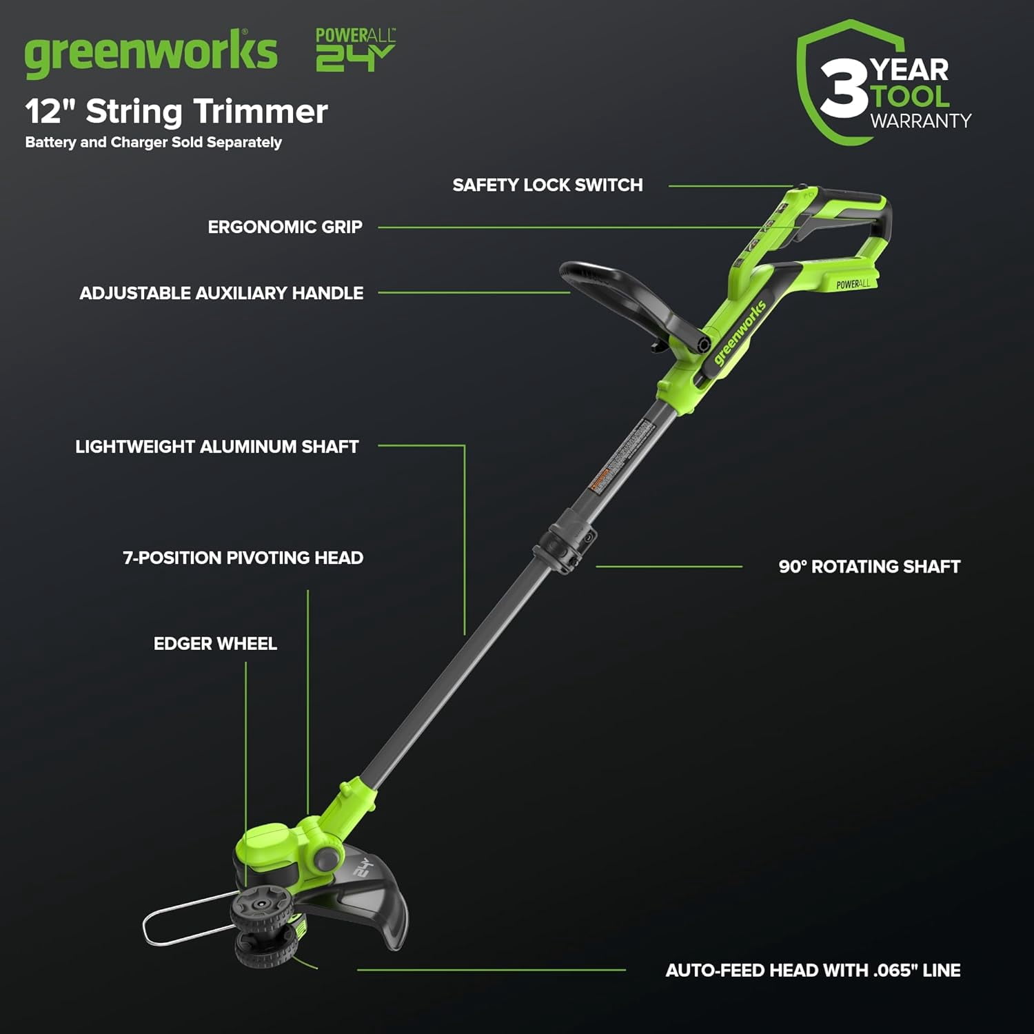 Greenworks 24V 12" BR String Trimmer/Edger TO
