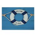 thumbnail image 1 of Coastal Cutting Board, Welcome on Board Sign on Painted Timber Wall Tightened with Rope, Decorative Tempered Glass Cutting and Serving Board, Small Size, Blue Navy Blue White, by Ambesonne, 1 of 1