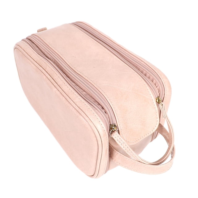 Bolsa de maquillaje con bolsillos de malla con cremallera, bolsa de cosméticos de cuero PU para base de rubor Rosa Yuyangstore Bolsas de aseo