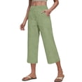 thumbnail image 5 of VBVC Women's High Waisted Linen Blend Capri Pants , Wide Leg Cropped Palazzo Pants For Women , Ladies' Casual Summer Culottes with Pockets,Green,S-2XL, 5 of 8