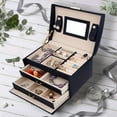 thumbnail image 6 of 3-Tier Jewelry Box, Travel Jewelry Case with Handle, 2 Drawers, Lockable Jewelry Organizer with Mirror, Jewelry Storage, Gifts idea for Women Girls Mom, Black, 6.89 x 5.5 x 5.1Inch, 6 of 7