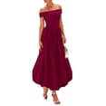 thumbnail image 1 of Vestido PRETTYGARDEN de verano con hombros descubiertos para mujer, color rojo vino, 1 of 6