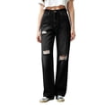 thumbnail image 2 of Women's Jeans Straight Leg Plus Size Ripped Solid Color Denim Pocket Loose Trousers, 2 of 5