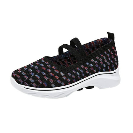 QYZEU Womens White Leather Sneakers Sandals Women Wedge Women s Spring and Summer Fashion Mesh Breathable Casual Shoes Slip On Solid Color Women s Dress Sandal Black 37