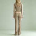 thumbnail image 4 of Women's 2 Piece Sets Long Sleeve V Neck Crop Tops and Elastic High Waist Wide Leg Pants Causal Athletic Outfits, S, 4 of 5
