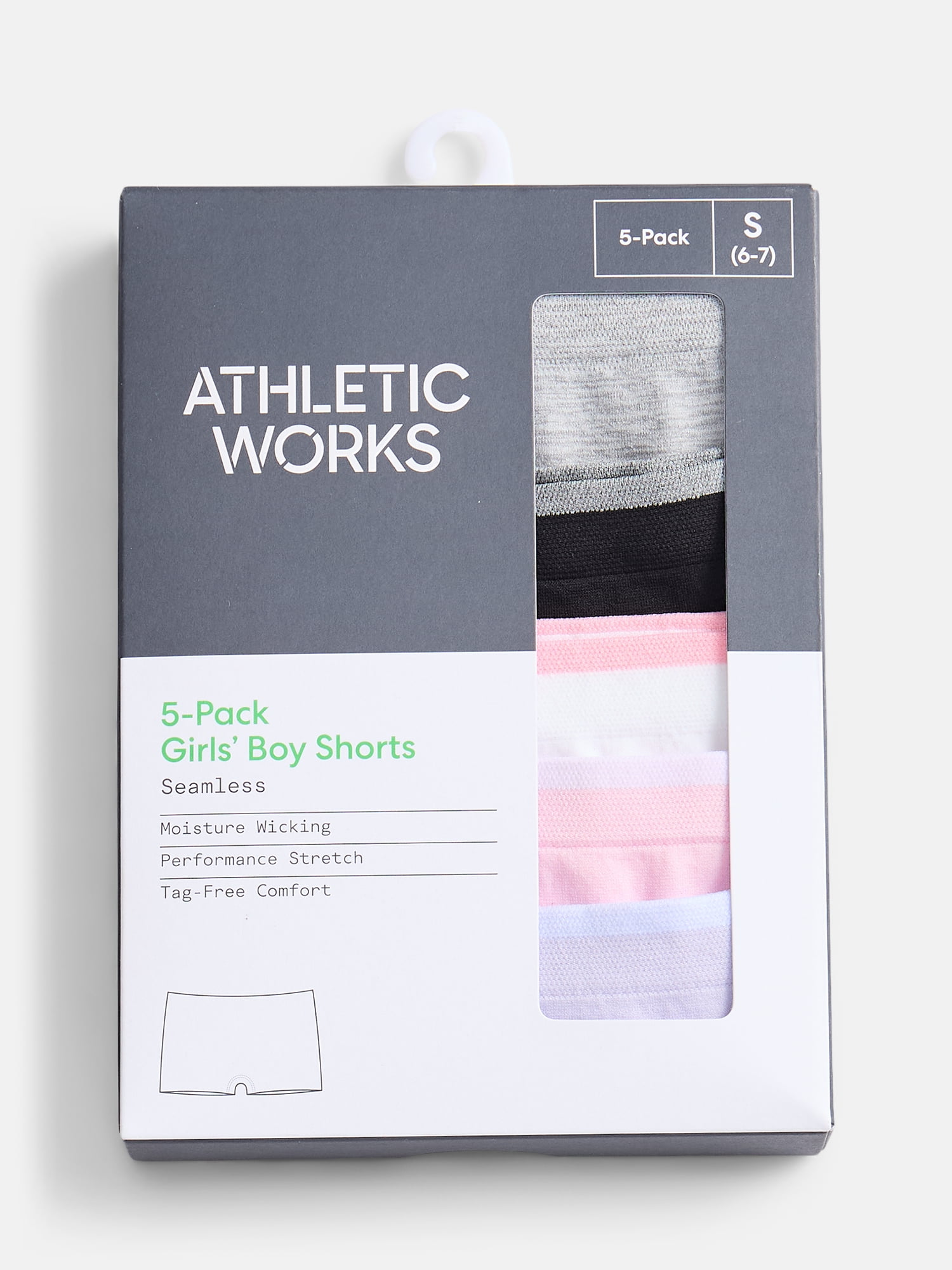 Athletic Works Girls Active Boyshort Underwear, 5-Pack, Sizes S-XL