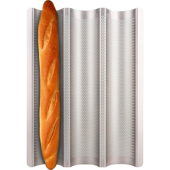 Bandeja para Baguette 3 Ranuras Antiadherente Perforada para Horno, Molde para Pan Francés e Italiano