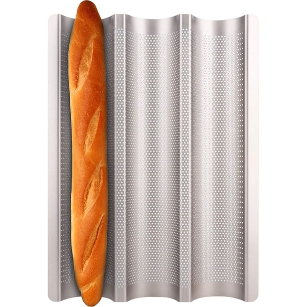 Molde para baguette, molde para pan francés, antiadherente, perforado con 3 ranuras, molde para pan italiano, molde para pan francés largo, dorado