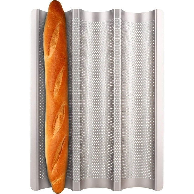 Bandeja para Baguette 3 Ranuras Antiadherente Perforada para Horno, Molde para Pan Francés e Italiano