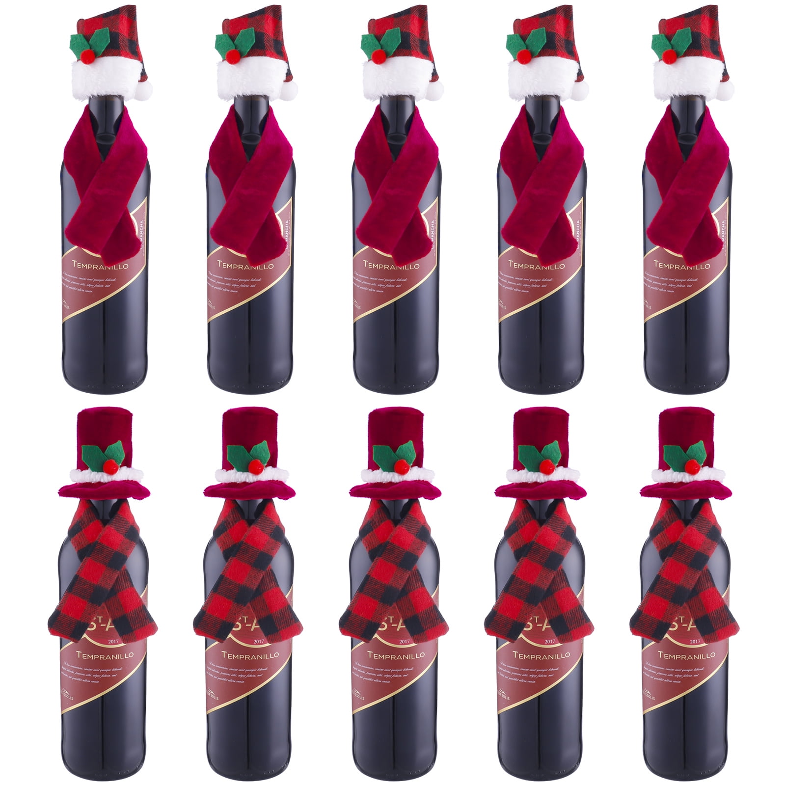 8*6.5cm 10pcs/set Gift Wine Bottle Cover Mini Hat Cup Christmas Red Santa 