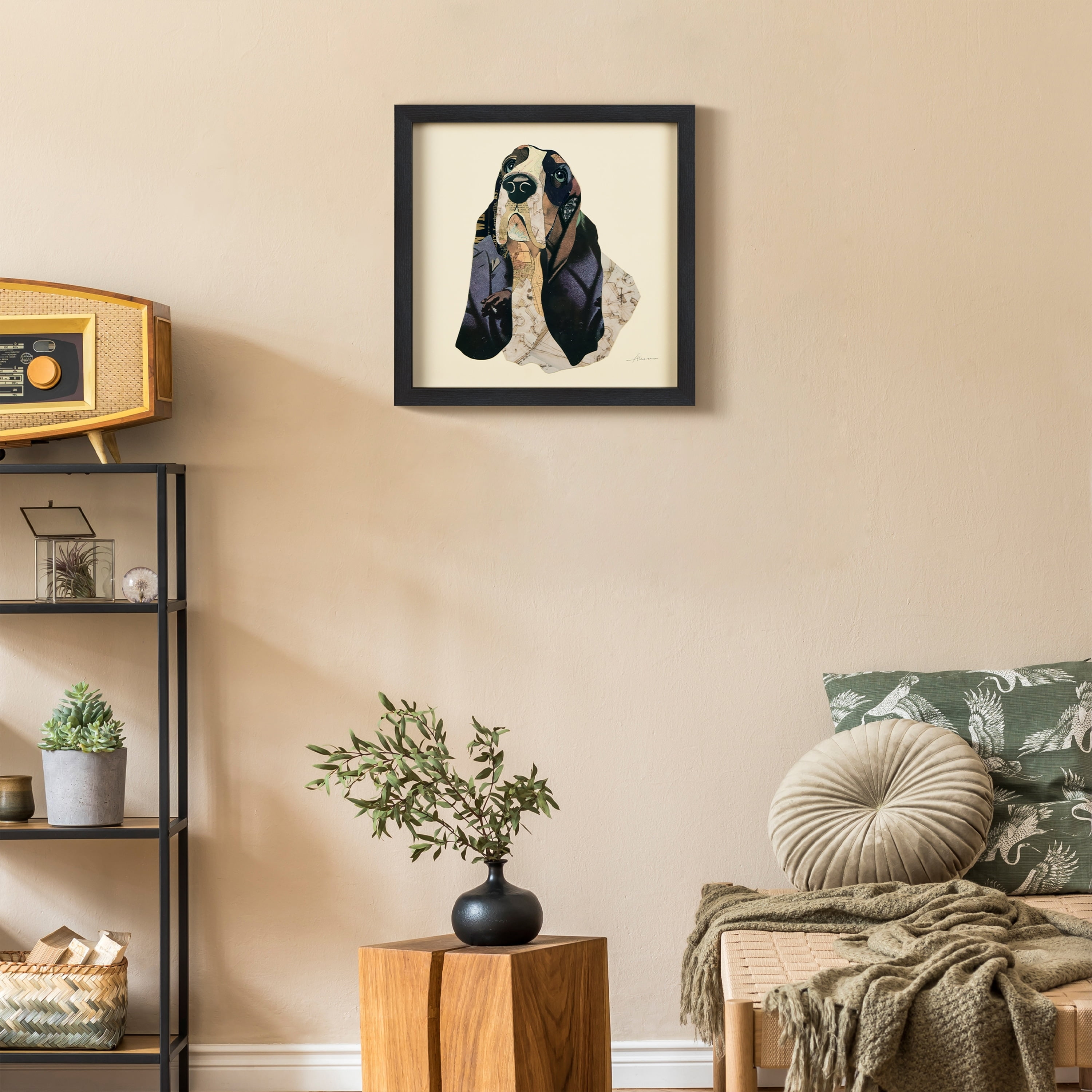Empire Art Direct Basset Hound Dimensional Collage Framed Graphic Art Under Glass Wall Art, 17" x 17" x 1.4", Ready to Hang